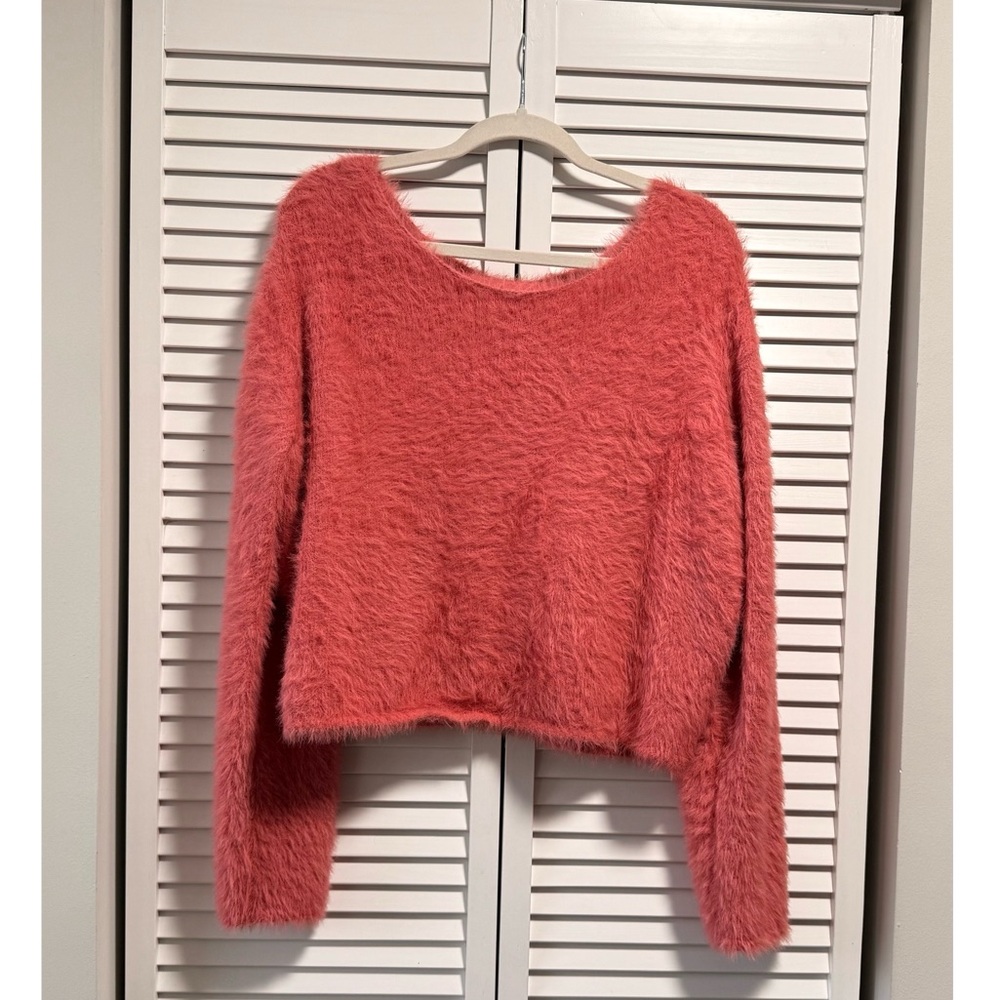 Pilcro Cropped Eyelash Sweater – Coral Pink – Size L - Picture 2 of 7